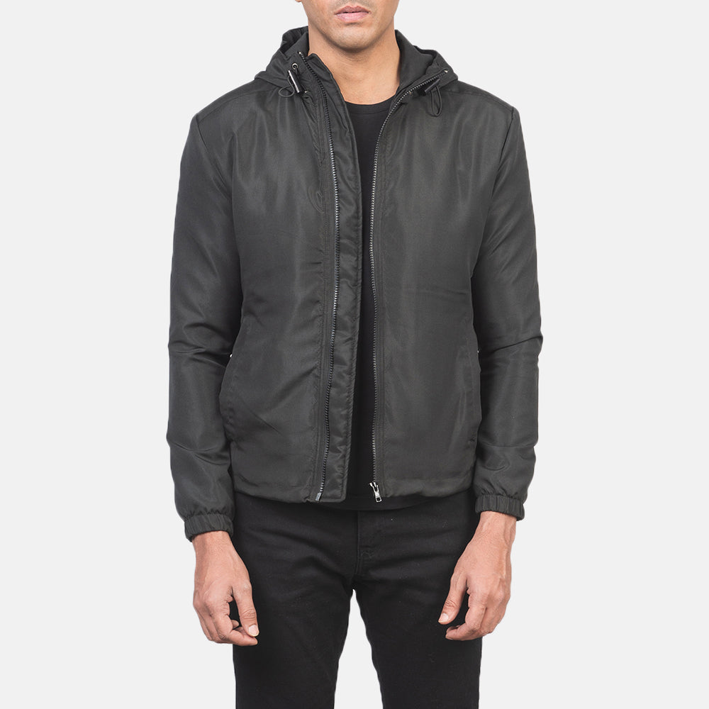 Jimmy Black Hooded Windbreaker Jacket in Black Polyester - Вид спереди и приталенный силуэт | Купить в официальном онлайн-магазине