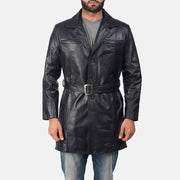 
Jordan Черный Кожаное пальто для Мужчин in Black Cowhide Leather - Вид спереди и приталенный силуэт | Купить в официальном онлайн-магазине