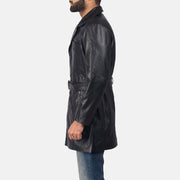 
Крупный план деталей of Notch & Button + Waist Belt Hardware on Jordan Черный Кожаное пальто для Мужчин