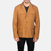 
Крупный план деталей of Notch & Button Hardware on Kajetan Khaki Safari Кожаная куртка для Мужчин