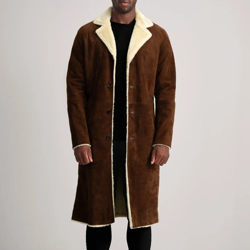 Kolby Коричневый Suede Shearling Кожаное пальто для Мужчин