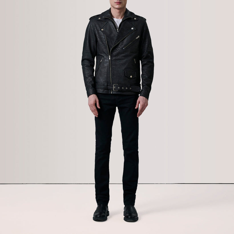 Kole Distressed Черный Leather Double Rider Кожаная куртка для Мужчин