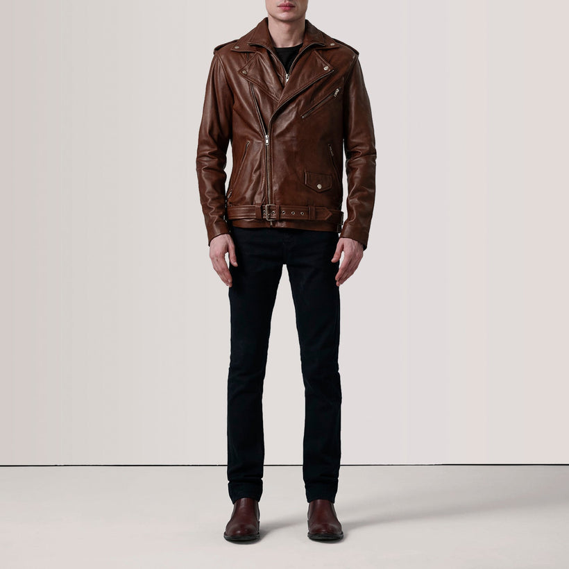 Kole Waxed Коричневый Leather Double Rider Кожаная куртка для Мужчин