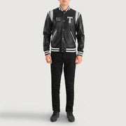 Liberte Texas Black Leather Varsity Jacket - Lateral Side Profile View Showing Sleeve Cut &amp; Athletic Taper Fit