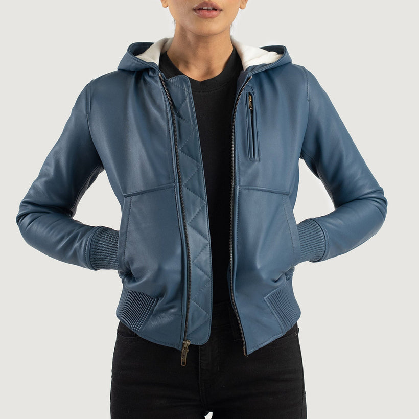 Luna Hooded Кожаный бомбер для Женщин
