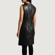 
Luxe Черный Leather Dress для Женщин - Вид сбоку, демонстрирующий эргономичный крой рукава
