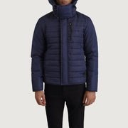 
Крупный план деталей of Classic Collar & Zipper With Placket Hardware on Malcolm Синий Hooded Puffer Кожаная куртка для Мужчин