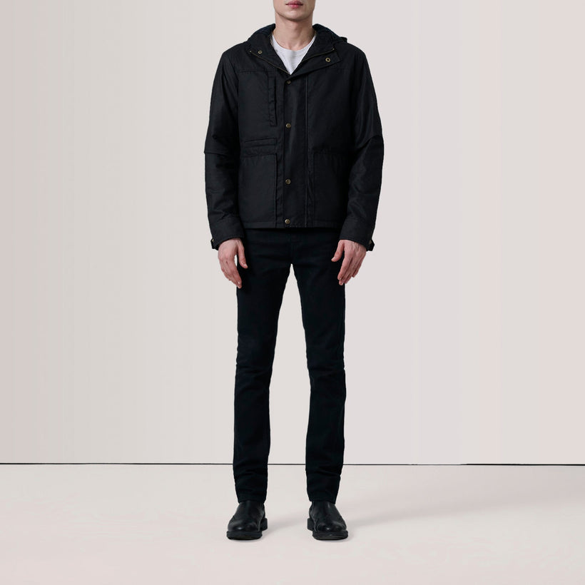 Marlo Черная Canvas Hooded Work Кожаная куртка мужская