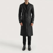 
Mateo Black Leather Single Breasted Coat - Вид сбоку, демонстрирующий эргономичный крой рукава