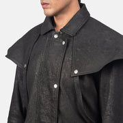 
Крупный план деталей of Shirt & Heavy-Duty Zipper Hardware on Maverick Черный Leather Duster для Мужчин