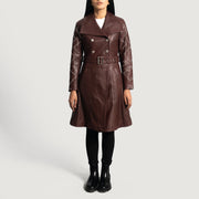 
Maroon Sheepskin Leather Trench Coat - Вид сзади, подчеркивающий посадку по плечам и ровный край