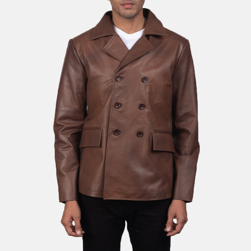 Mr. Bailey Коричневая Leather Naval Peacoat мужская