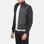 
Black Polyester (Torso) &Amp; Knitted Fabric (Sleeves) Winter Jacket - Вид сзади, подчеркивающий посадку по плечам и ровный край