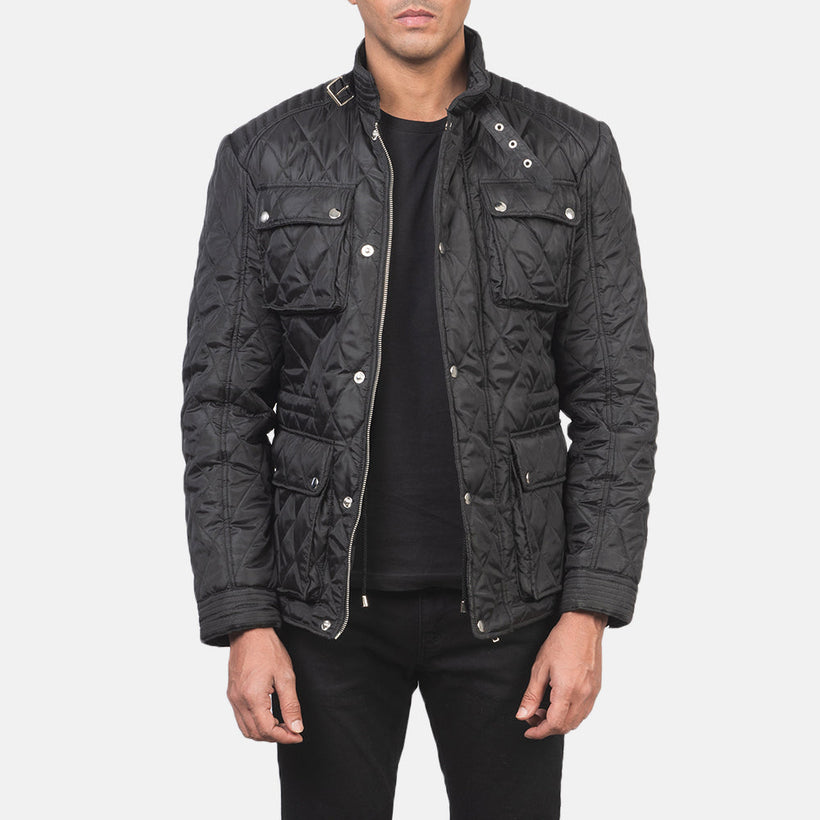 Nelson Quilted Черная Windbreaker Кожаная куртка мужская