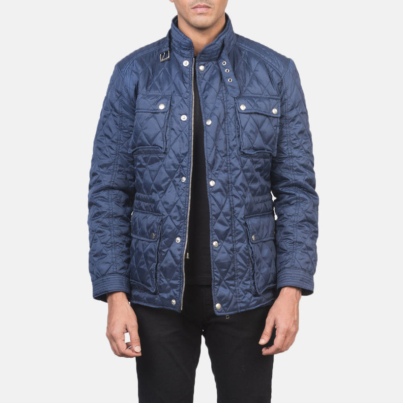 Nelson Quilted Синяя Windbreaker Кожаная куртка мужская