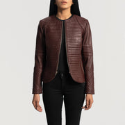 
Nexi Quilted Maroon Leather Jacket - Вид сбоку, демонстрирующий эргономичный крой рукава