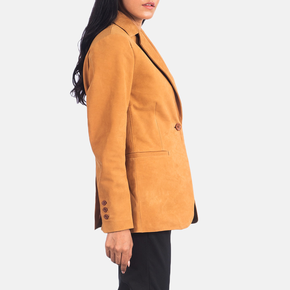 
Крупный план деталей of Notch & Button Hardware on Norma Brown Suede Blazer