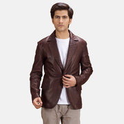 
Radaron Стеганый Бордовый Кожаный пиджак для Мужчин in Maroon Sheepskin Leather - Вид спереди и приталенный силуэт | Купить в официальном онлайн-магазине
