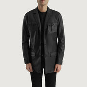 
Ray Cutler Black Leather Blazer in Black Sheepskin Leather - Вид спереди и приталенный силуэт | Купить в официальном онлайн-магазине