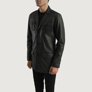 
Black Sheepskin leather Blazer - Вид сзади, подчеркивающий посадку по плечам и ровный край