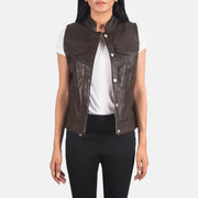 
Rayne Moto Коричневый Кожаный жилет для Женщин in Brown Sheepskin Leather - Вид спереди и приталенный силуэт | Купить в официальном онлайн-магазине