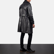 
Royson Черный Leather Duster Кожаное пальто для Мужчин - Вид сбоку, демонстрирующий эргономичный крой рукава