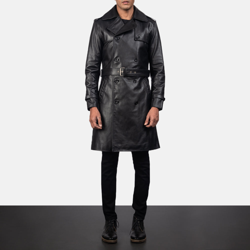 
Крупный план деталей of Shirt & Heavy-Duty Zipper Hardware on Royson Черный Leather Duster Кожаное пальто для Мужчин