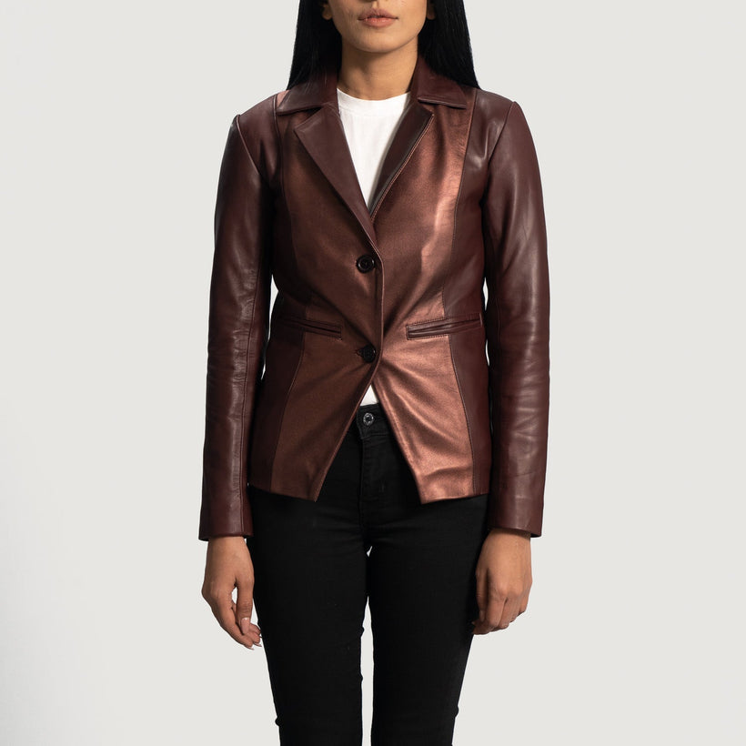 Ruby Metallic Бордовый Кожаный пиджак для Женщин
