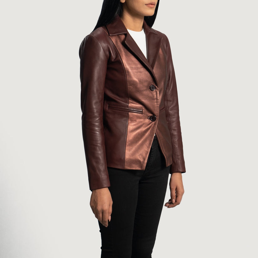 Ruby Metallic Бордовый Кожаный пиджак для Женщин