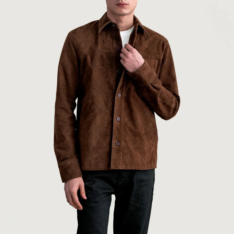 Scout Mocha Suede Leather Shirt для Мужчин