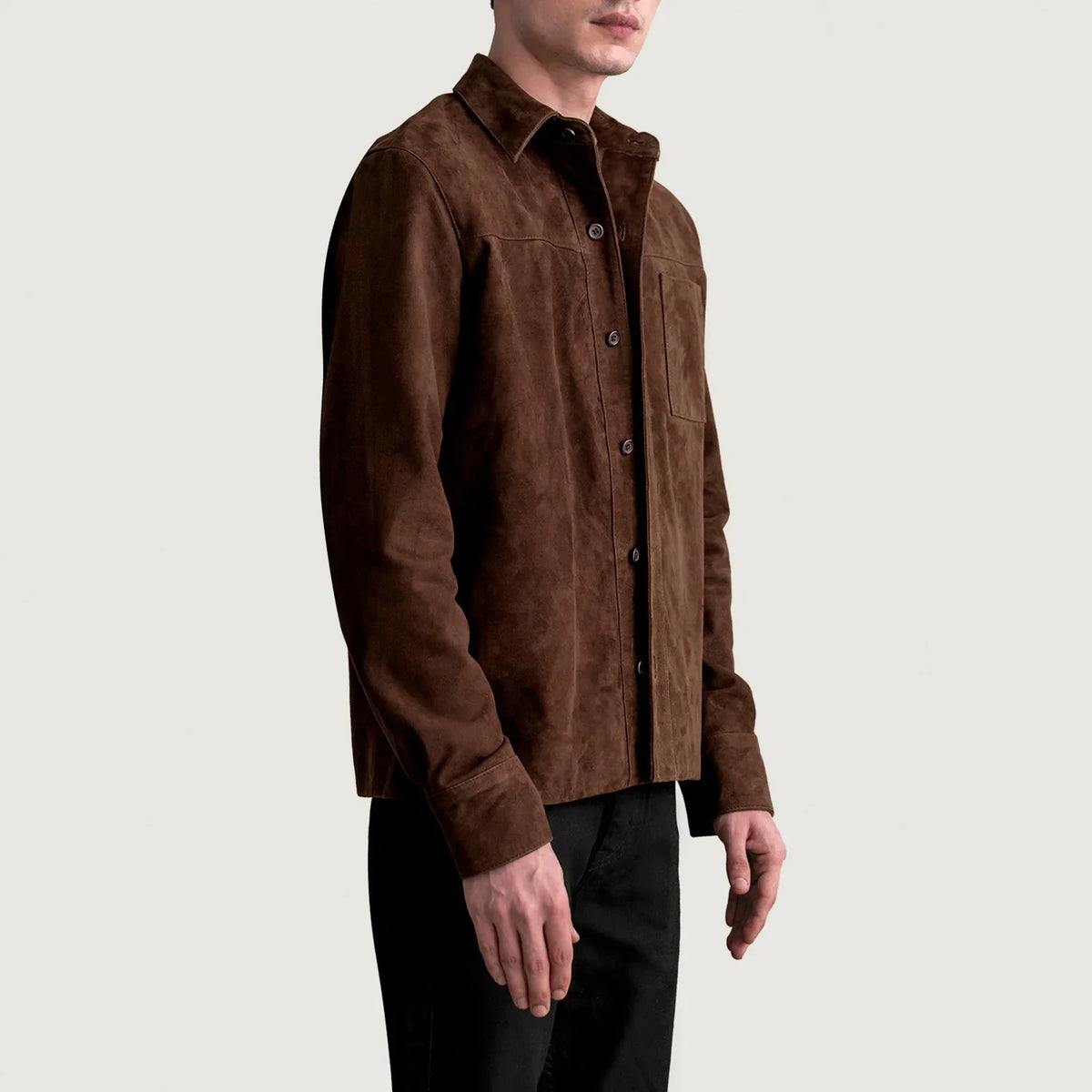 
Brown Goatskin suede Jacket - Вид сзади, подчеркивающий посадку по плечам и ровный край