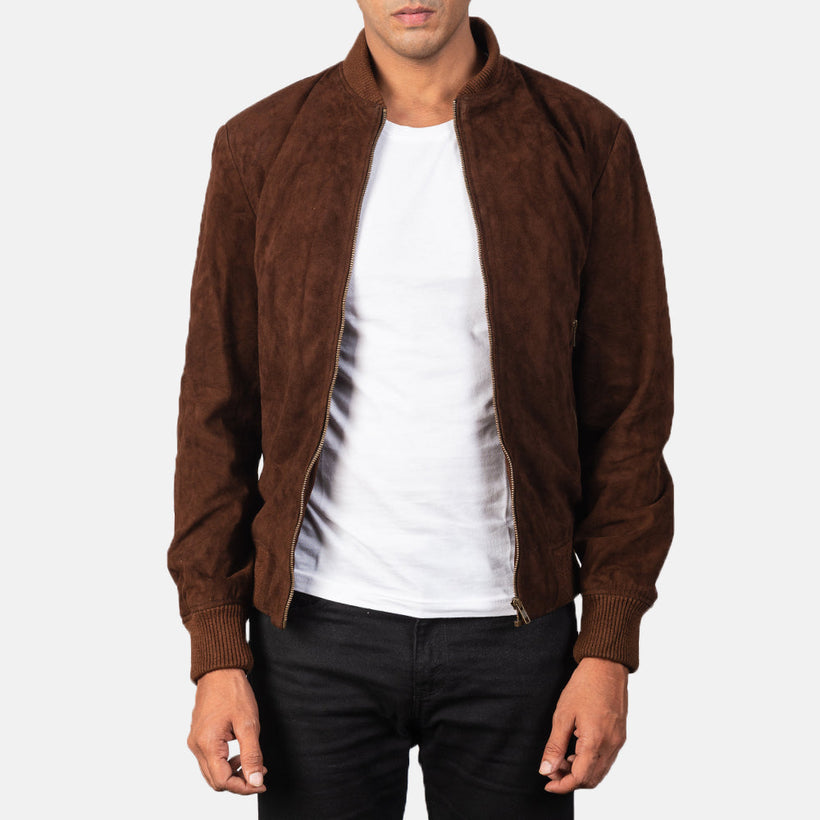 Shane Mocha Suede Кожаный бомбер для Мужчин