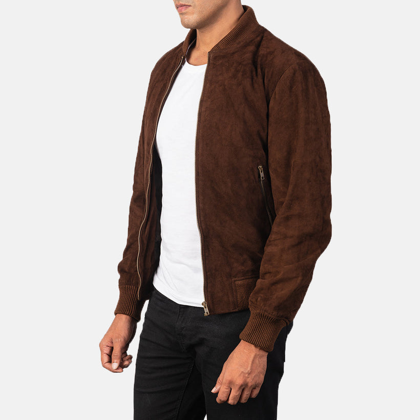 Shane Mocha Suede Кожаный бомбер для Мужчин