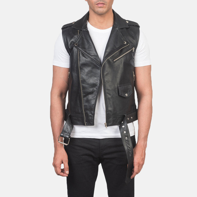 Sullivan Черный Leather Biker Vest для Мужчин