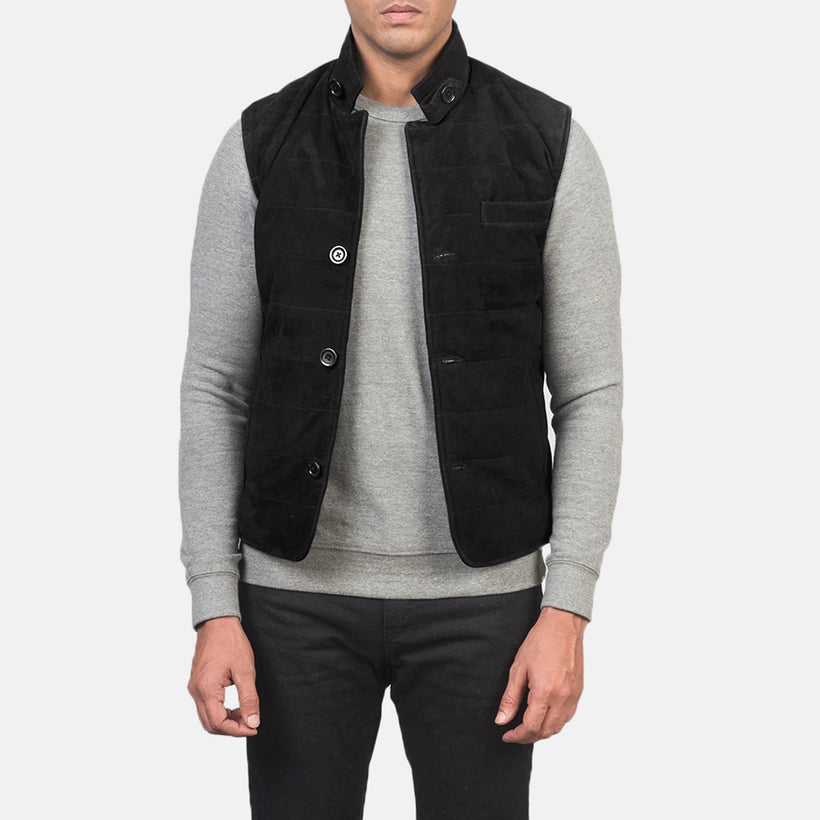 Tony Черный Suede Vest для Мужчин