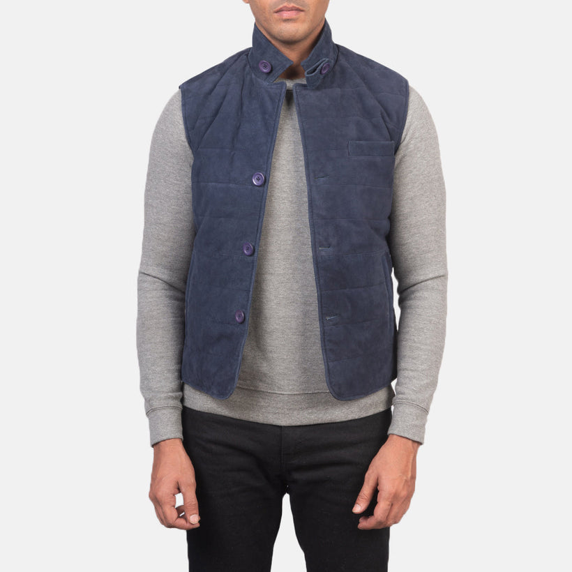 Tony Синий Suede Vest для Мужчин