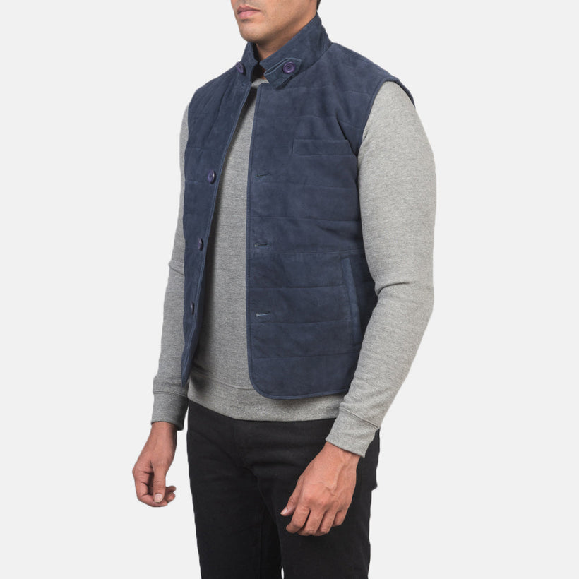Tony Синий Suede Vest для Мужчин