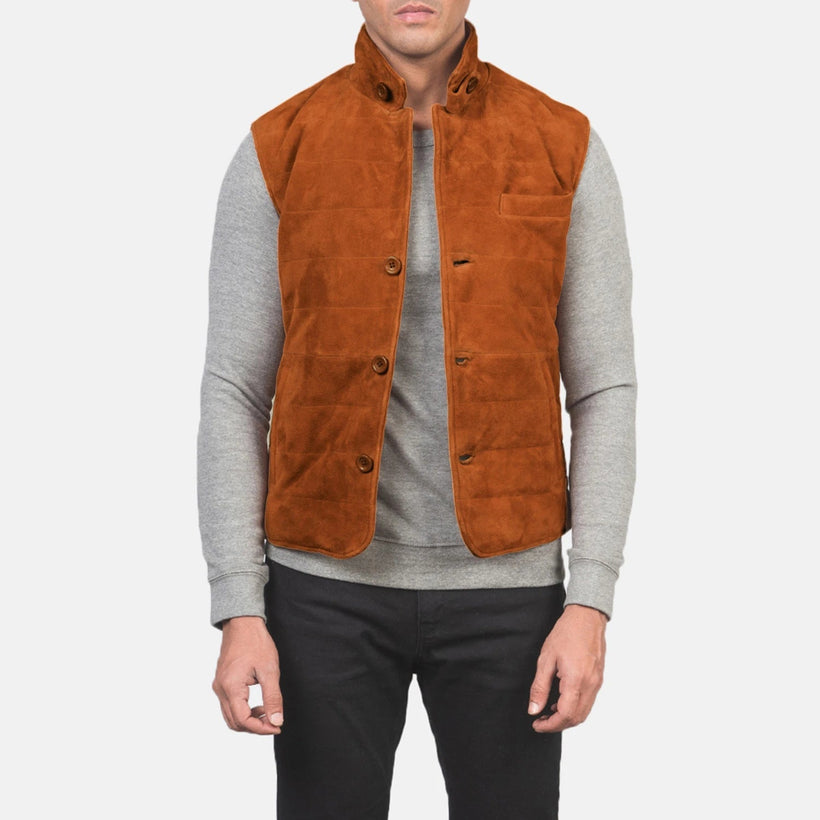 Tony Коричневый Suede Vest для Мужчин