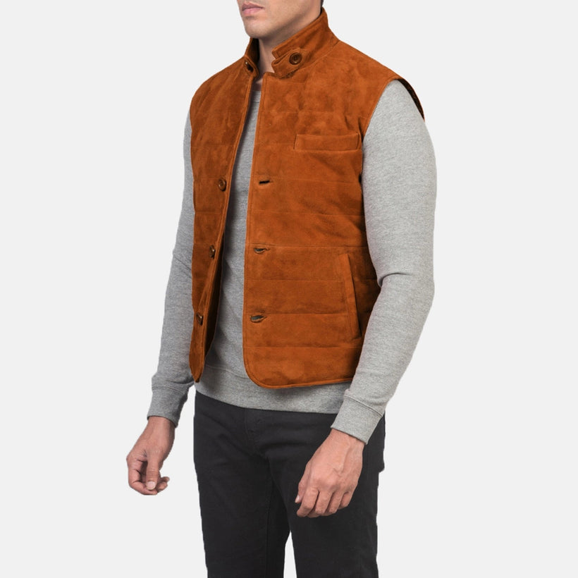 Tony Коричневый Suede Vest для Мужчин