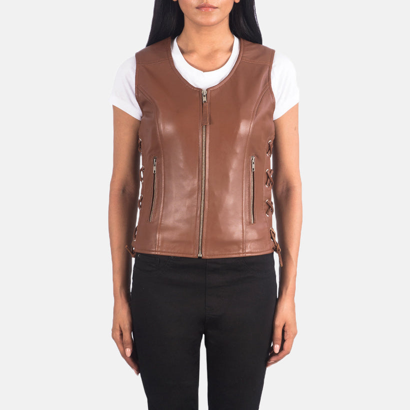 Vanda Коричневый Leather Biker Vest для Женщин