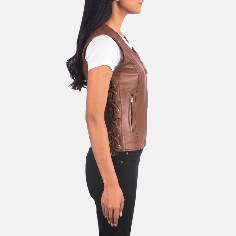 Vanda Коричневый Leather Biker Vest для Женщин