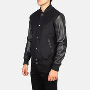 
Black Sheepskin Leather Varsity Jacket - Вид сзади, подчеркивающий посадку по плечам и ровный край