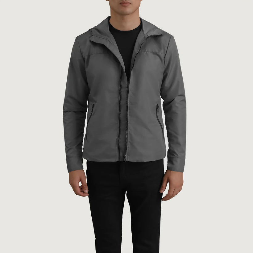 Wesley Grey Hooded Windbreaker Кожаная куртка для Мужчин