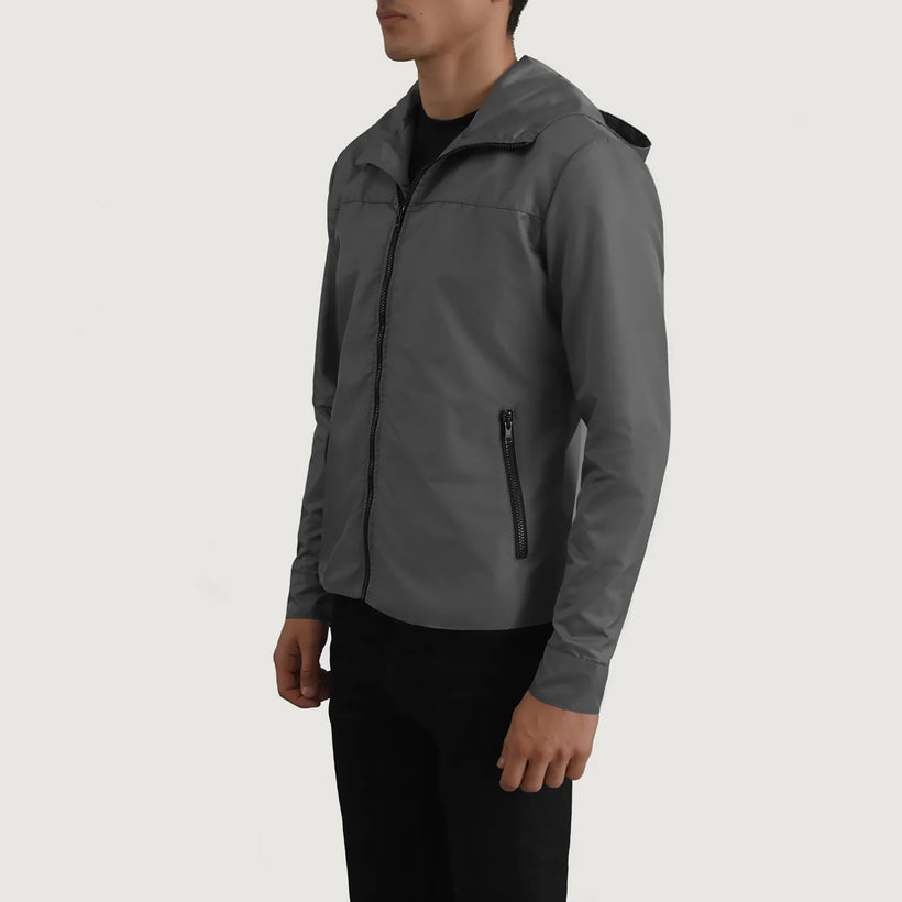 Wesley Grey Hooded Windbreaker Кожаная куртка для Мужчин