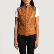 
Westina Рыжий Dye Кожаный жилет для Женщин in Tan Brown Sheepskin Dip &Amp; Dye - Вид спереди и приталенный силуэт | Купить в официальном онлайн-магазине