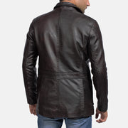 Men's Wine Black Leather Blazer - Lateral Side Profile View Showing Sleeve Cut &amp; Athletic Taper Fit