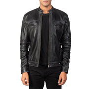 
Youngster Distressed Black Leather Jacket in Black Goatskin Snuffed - Вид спереди и приталенный силуэт | Купить в официальном онлайн-магазине