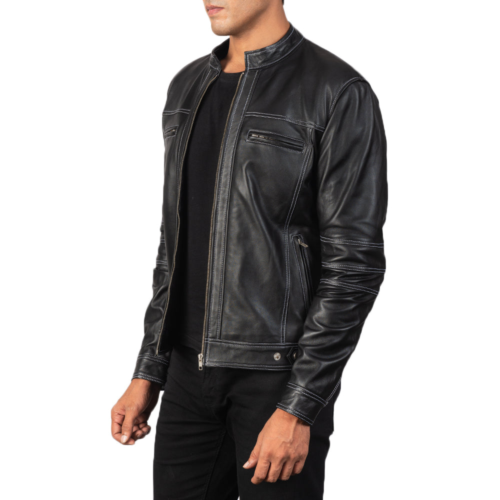 
Black Goatskin Snuffed Biker Jacket - Вид сзади, подчеркивающий посадку по плечам и ровный край